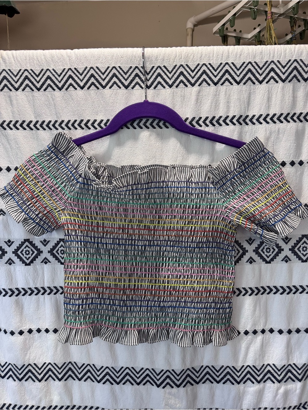STORIA women’s crinkle crop top size Small size S stripes color with stretch